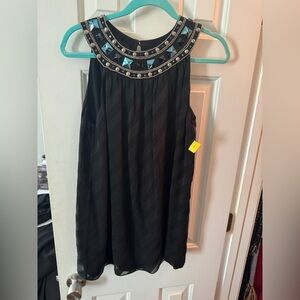 Dana Buchman Black Top Sz 8 with Embellished Neckline